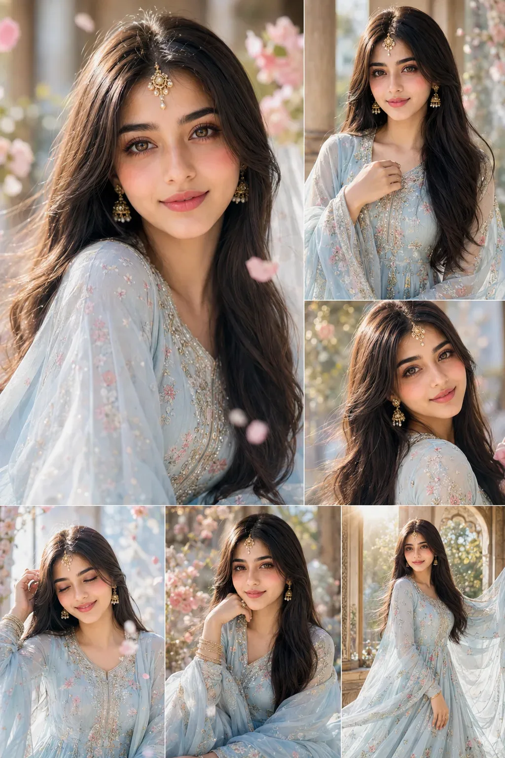 Pastel Blue Anarkali Dreamy Indian Beauty Portrait AI Photo Prompt preview example result