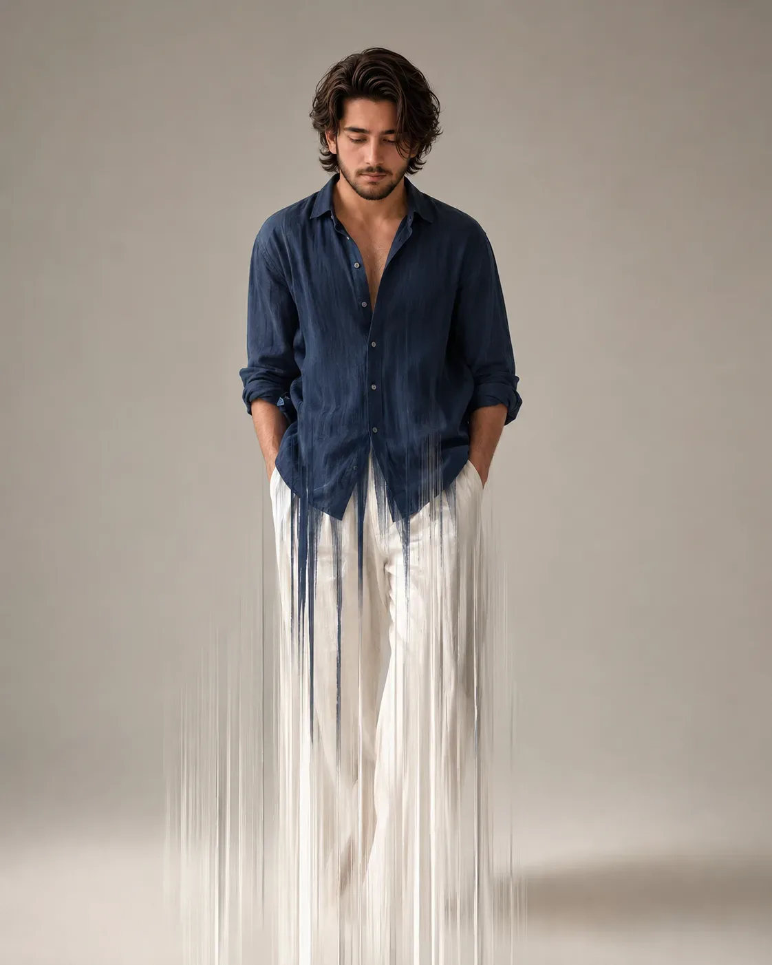 Pensive Fashion Portrait With Dripping Motion Effect AI Photo Prompt preview example result