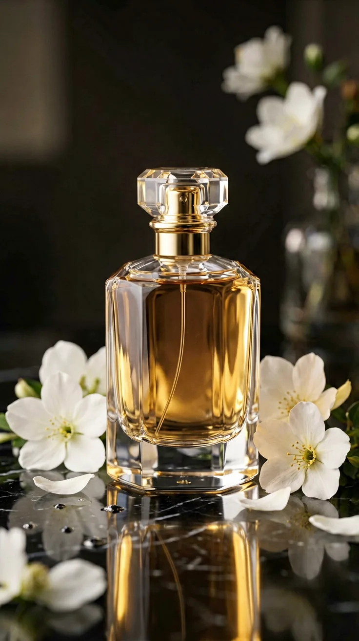 Perfume Bottle On A Black Marble AI Photo Prompt generated preview