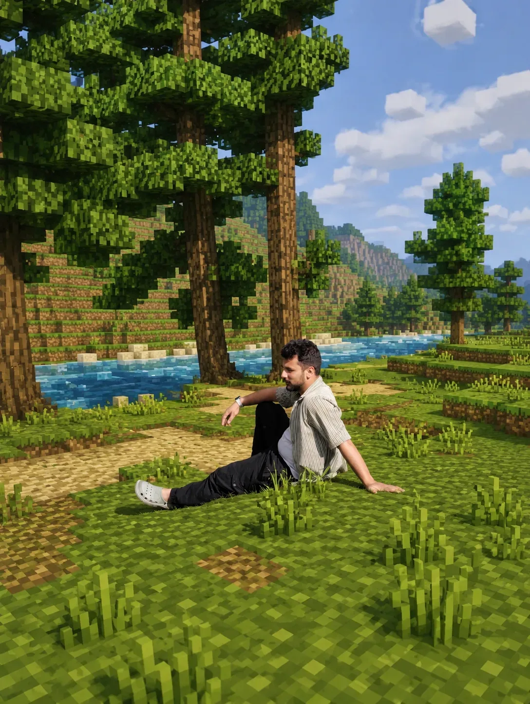 Photorealistic Minecraft World Cinematic Voxel Environment Transformation AI Photo Prompt preview example result