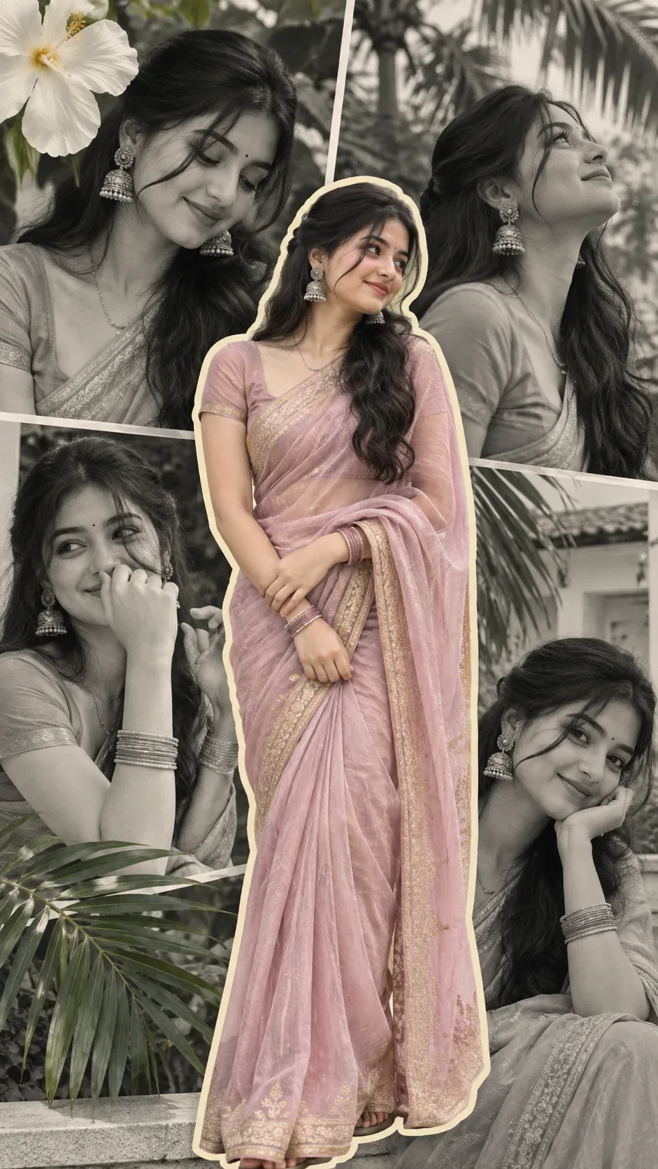 Pink Saree Editorial Collage AI AI Photo Prompt preview example result
