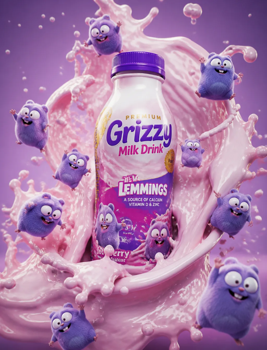 Premium Grizzy Milk Drink Bottle Surrounded AI Photo Prompt generated preview