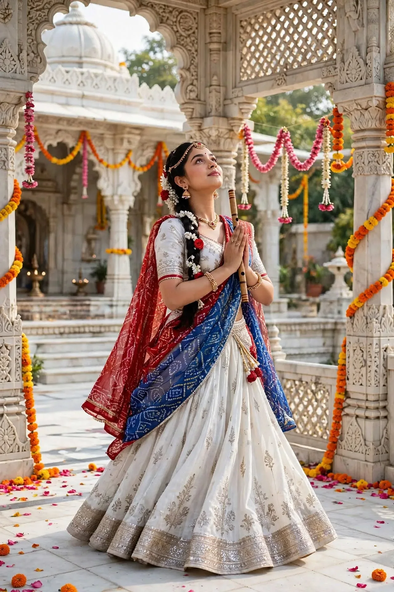 Radha Rani Temple Dance Alia Bhatt Inspired White Lehenga Look AI Photo Prompt preview example result