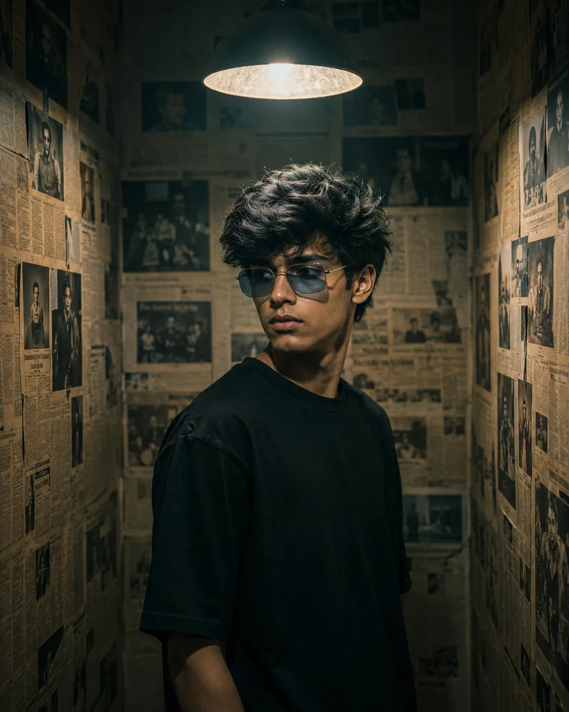 Realistic Cinematic Newspaper Room Portrait AI Photo Prompt preview example result