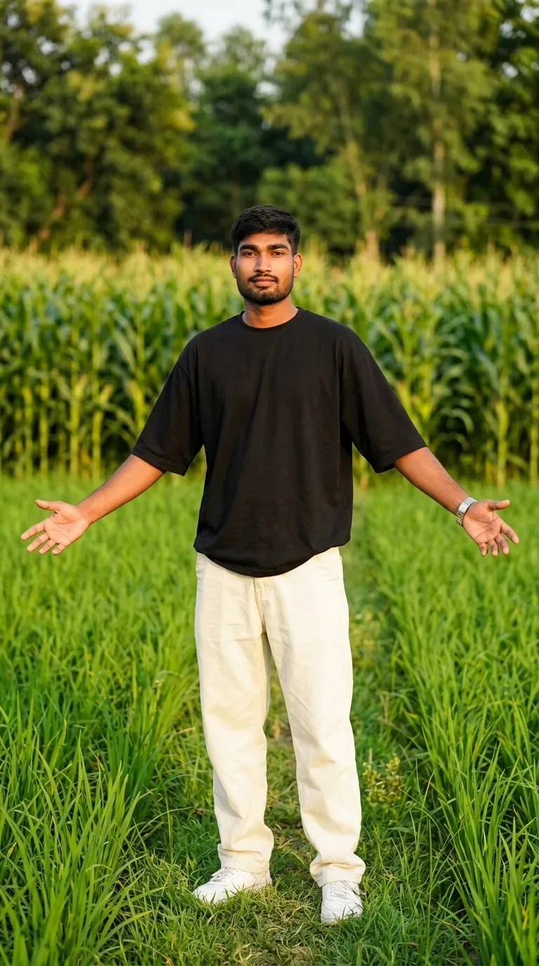 Realistic Full-body Male Portrait In Lush Green Field AI Photo Prompt preview example result