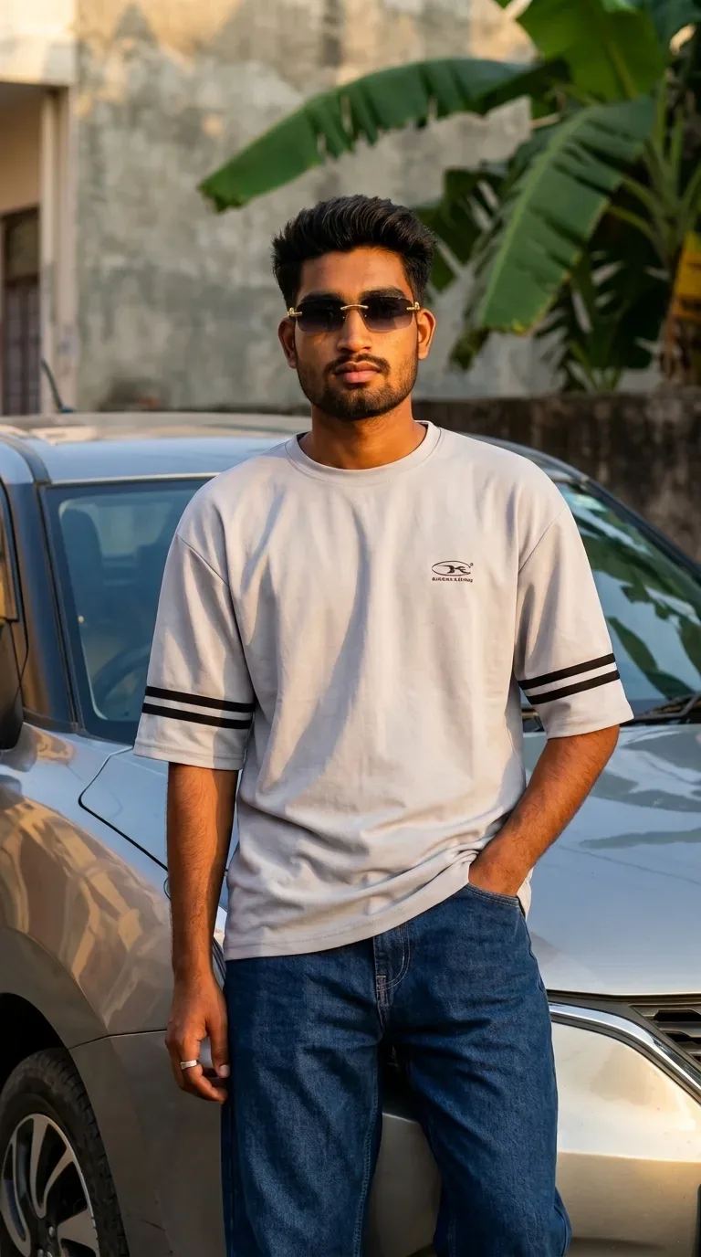 Realistic Golden Hour Male Streetwear Portrait With Car AI Photo Prompt preview example result