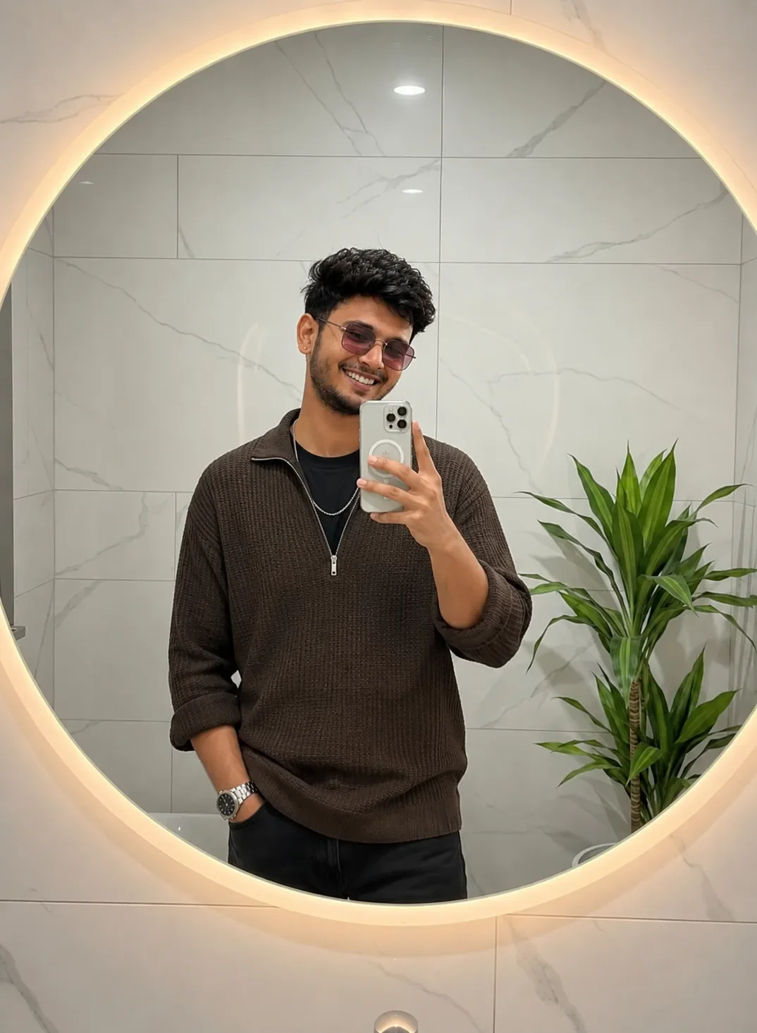 Realistic LED Mirror Selfie AI Photo Prompt preview example result