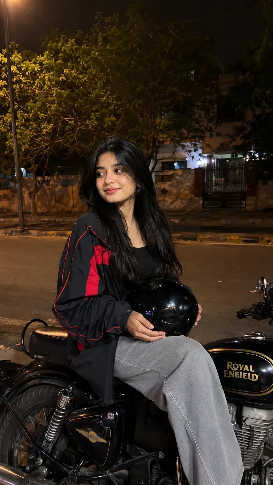 Realistic Outdoor Night Time Handheld Smartphone Photo Of The Woman/ Bike Lover Girls AI Photo Prompt preview example result