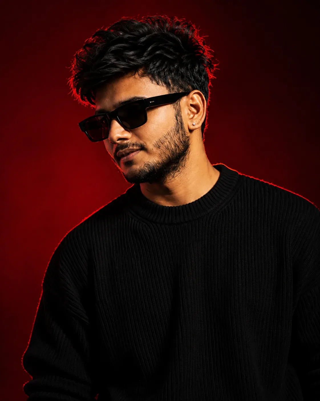 Realistic Red Studio Fashion Portrait AI Photo Prompt preview example result