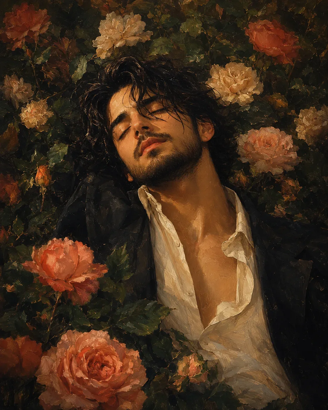 Reclining Among Roses AI Photo Prompt preview example result