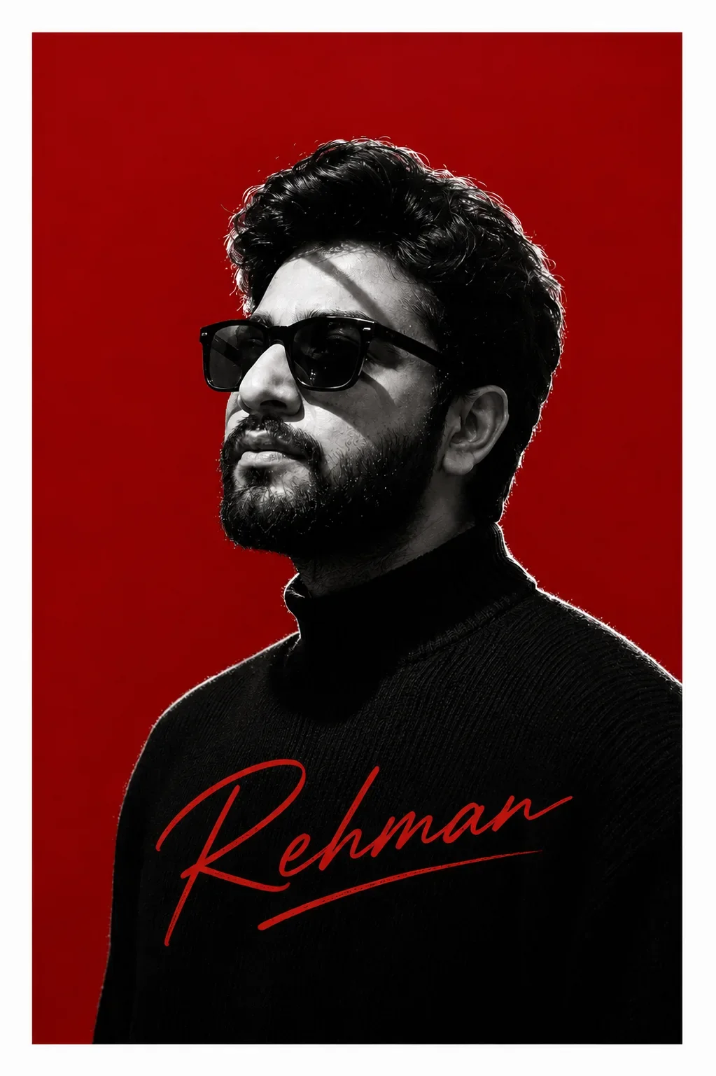 Red Background Monochrome Celebrity Poster AI Photo Prompt preview example result