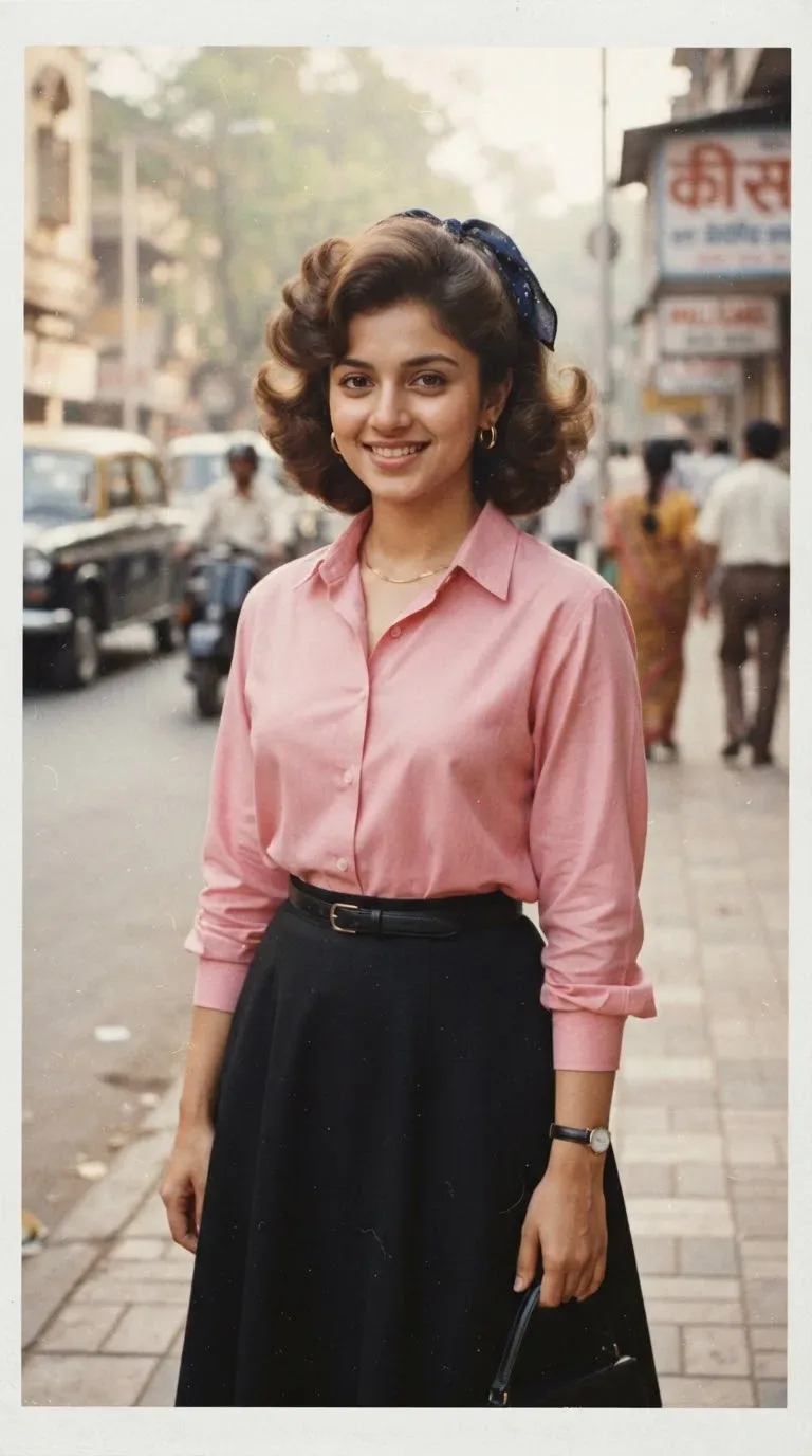 Retro 1980s Indian Fashion Portrait Authentic Vintage Film Look AI Photo Prompt preview example result