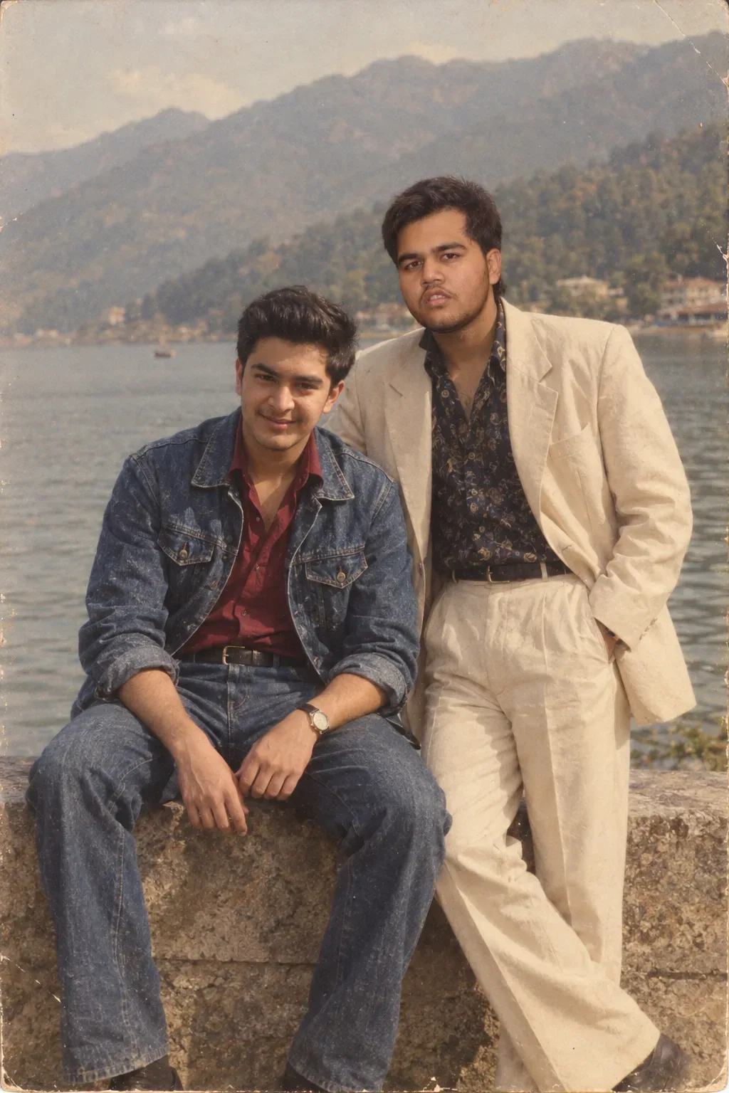 Retro Friends By The Misty Lake AI Photo Prompt preview example result