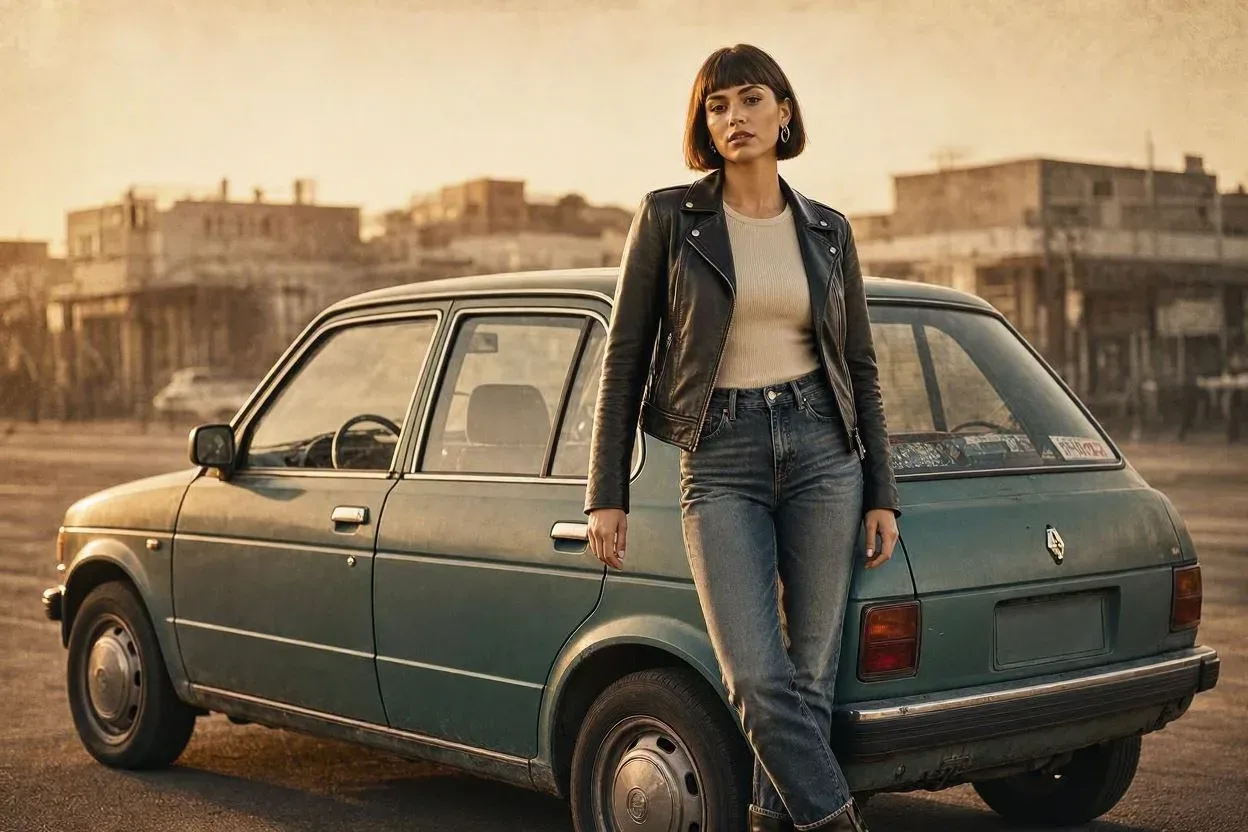 Retro Grunge: Modern Edgy Streetwear With A 1990s Vintage Hatchback AI Photo Prompt preview example result