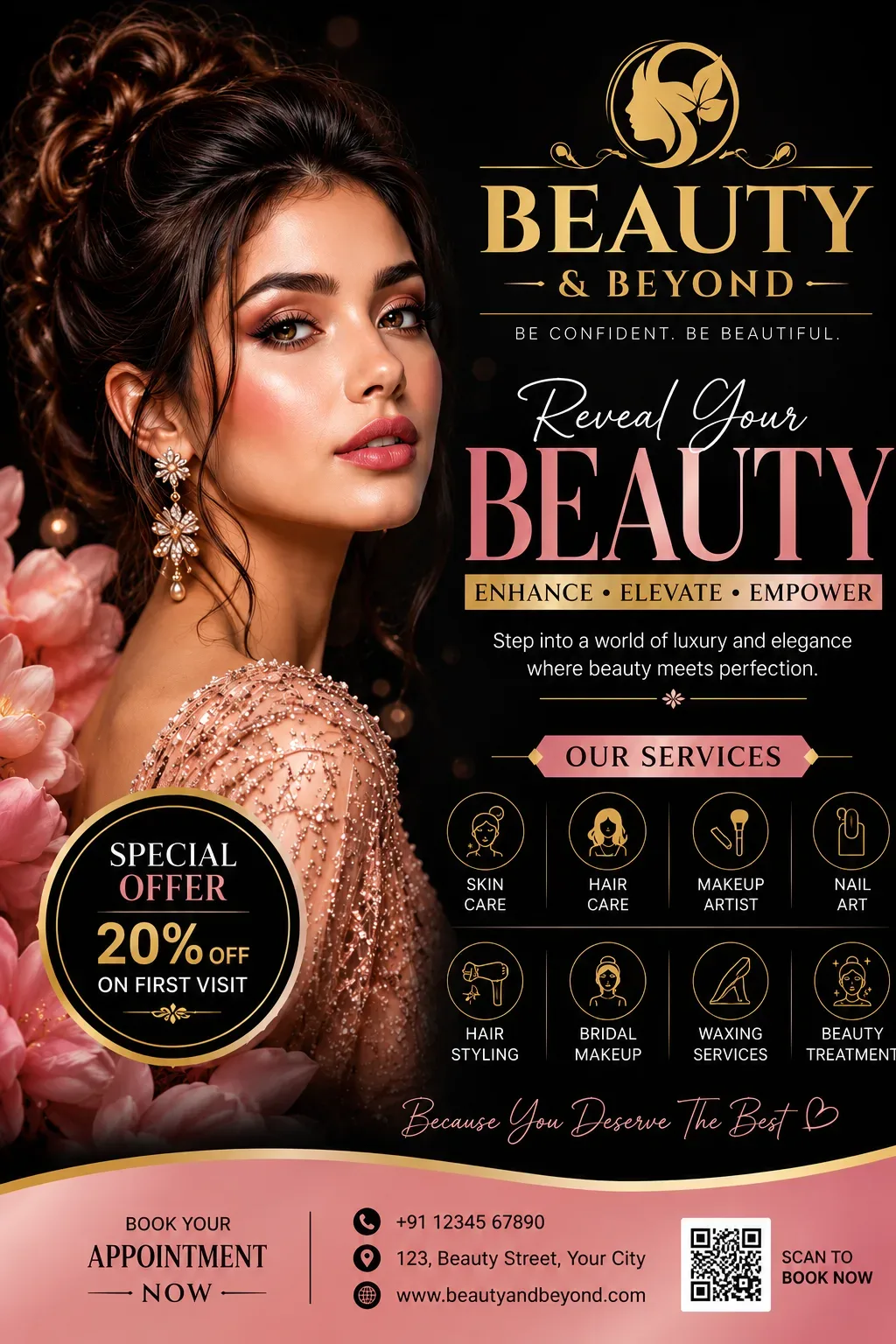 Reveal Your Beauty Luxury Beauty Salon Poster AI Photo Prompt preview example result