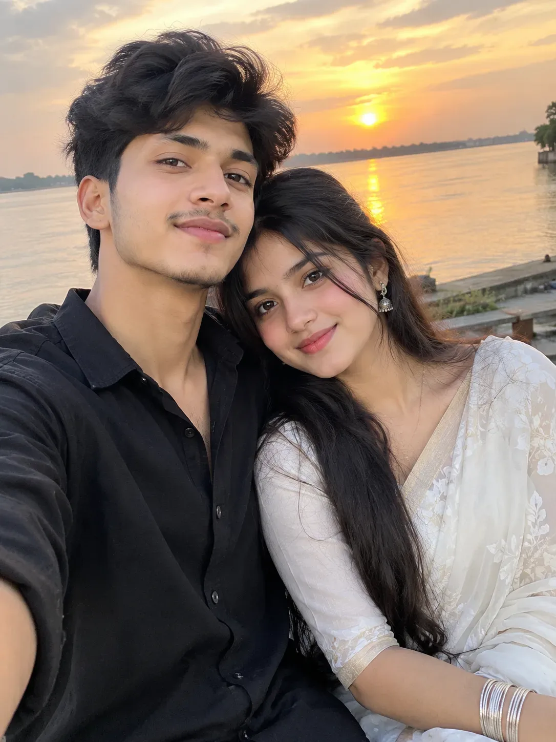 Romantic Couple Sunset Selfie AI Photo Prompt preview example result