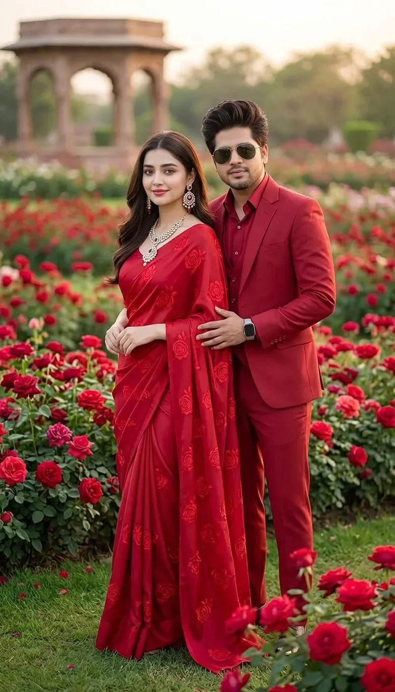 Romantic Red Rose Garden Couple AI Photo Prompt preview example result