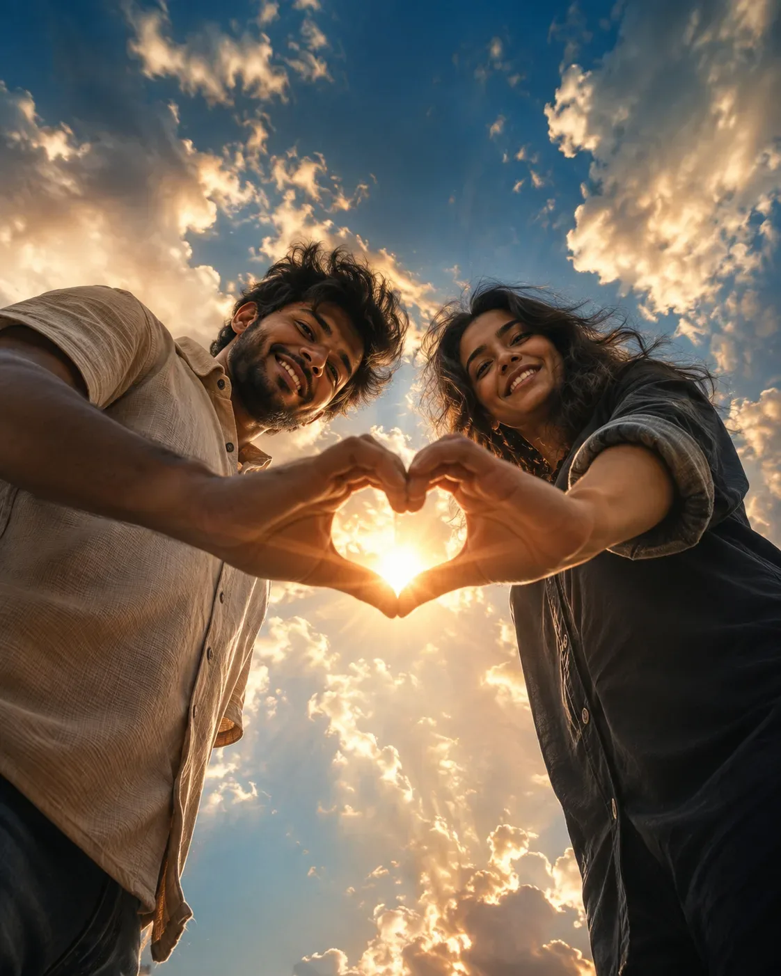 Romantic Sky Heart Couple Portrait AI Photo Prompt preview example result