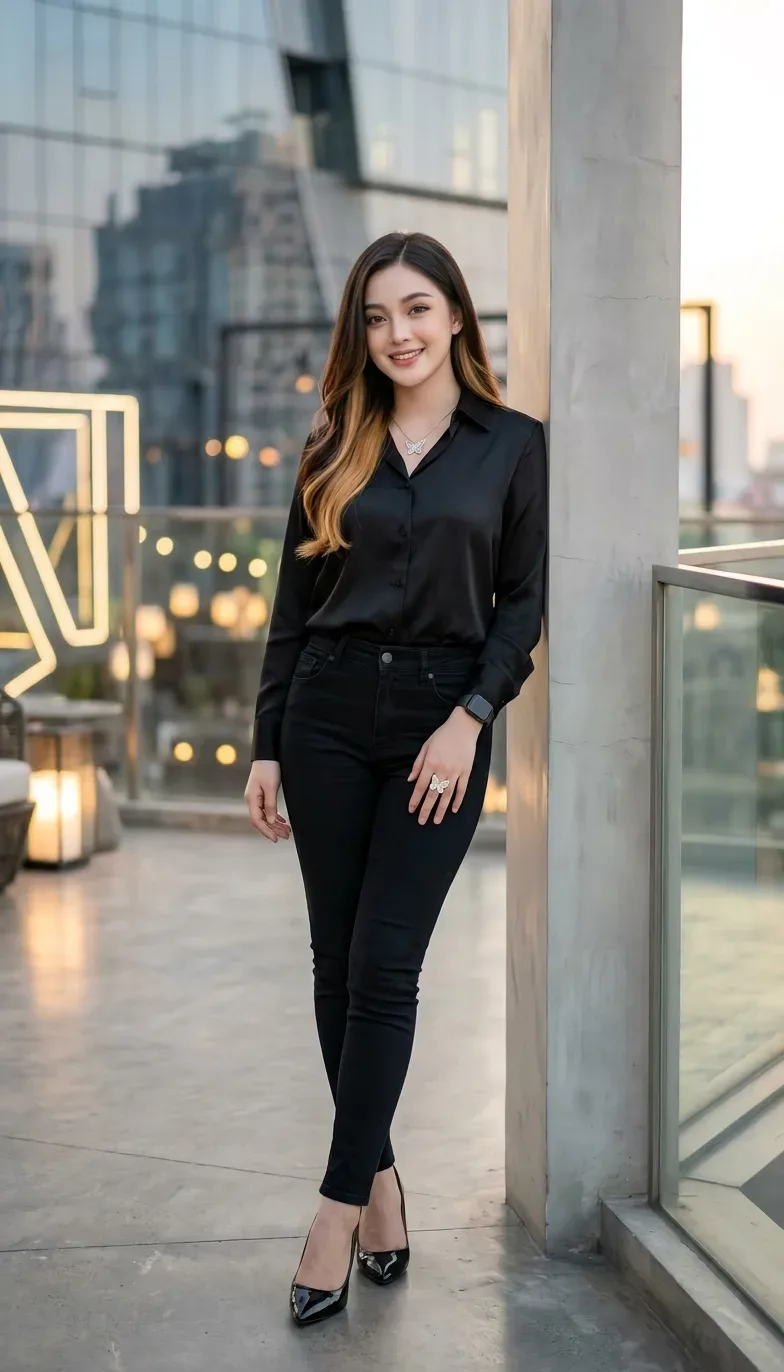 Rooftop Elegance In All Black AI Photo Prompt preview example result