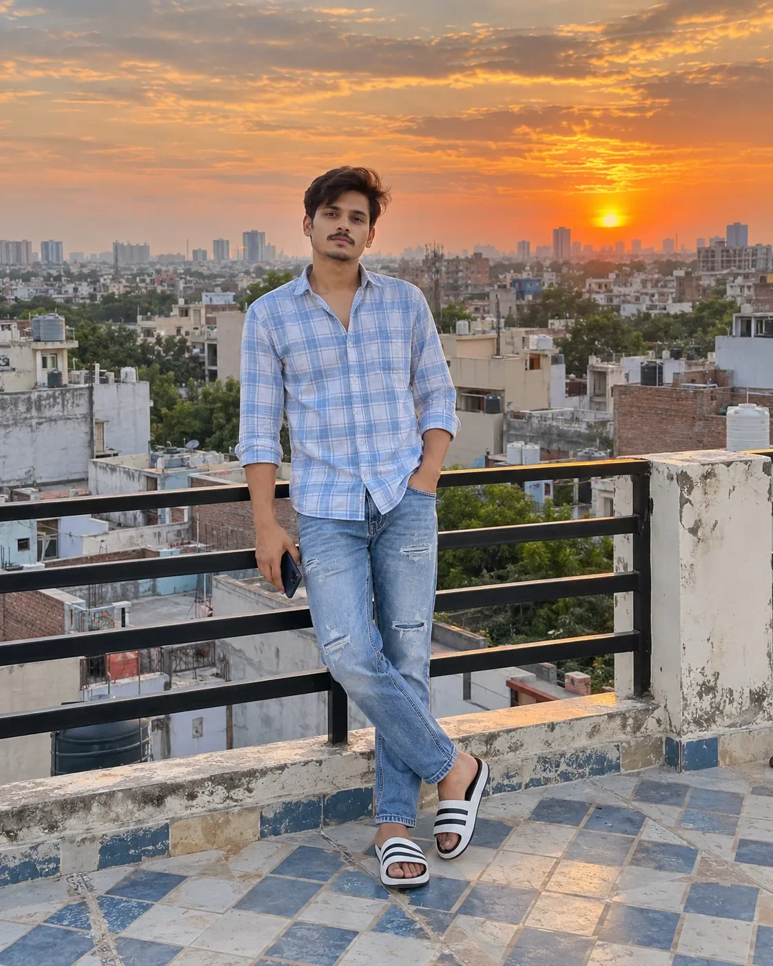 Rooftop Sunset City Portrait — Exact Prompt preview example result