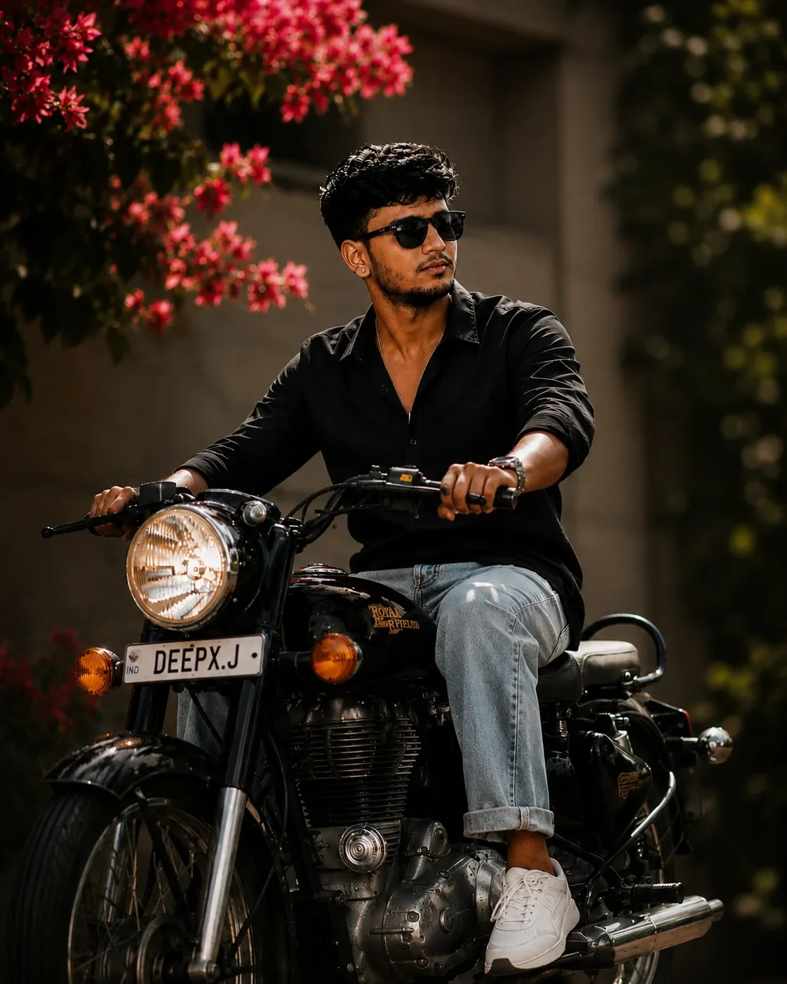 Royal Enfield Cinematic Rider Deepx.j Style AI Photo Prompt preview example result