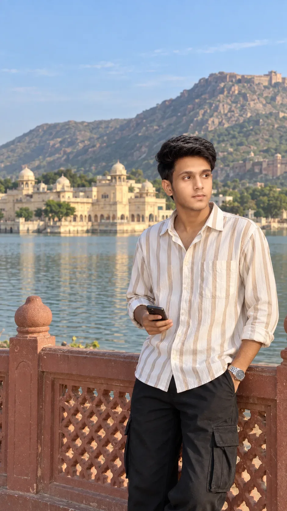 Royal Lake Palace Travel Portrait Exact Look AI Photo Prompt preview example result