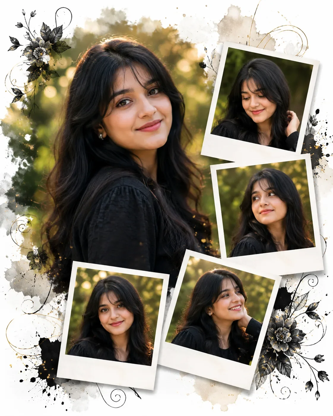 Scrapbook Portrait Collage AI Prompt | Polaroid Editorial Photo Poster preview example result