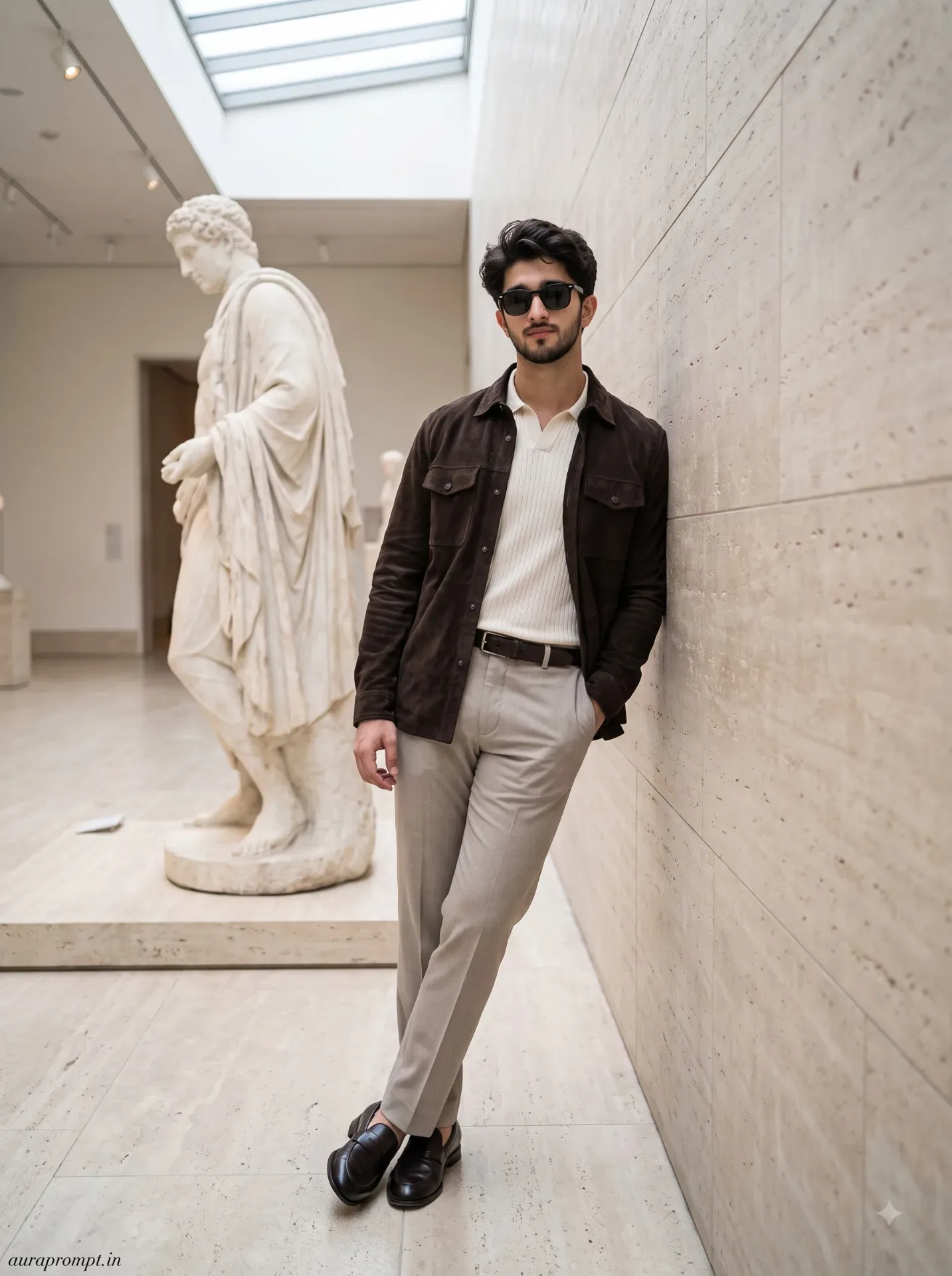 Sculpture Hall Seated Portrait Quiet Luxury Gemini Prompts AI Photo Prompt preview example result