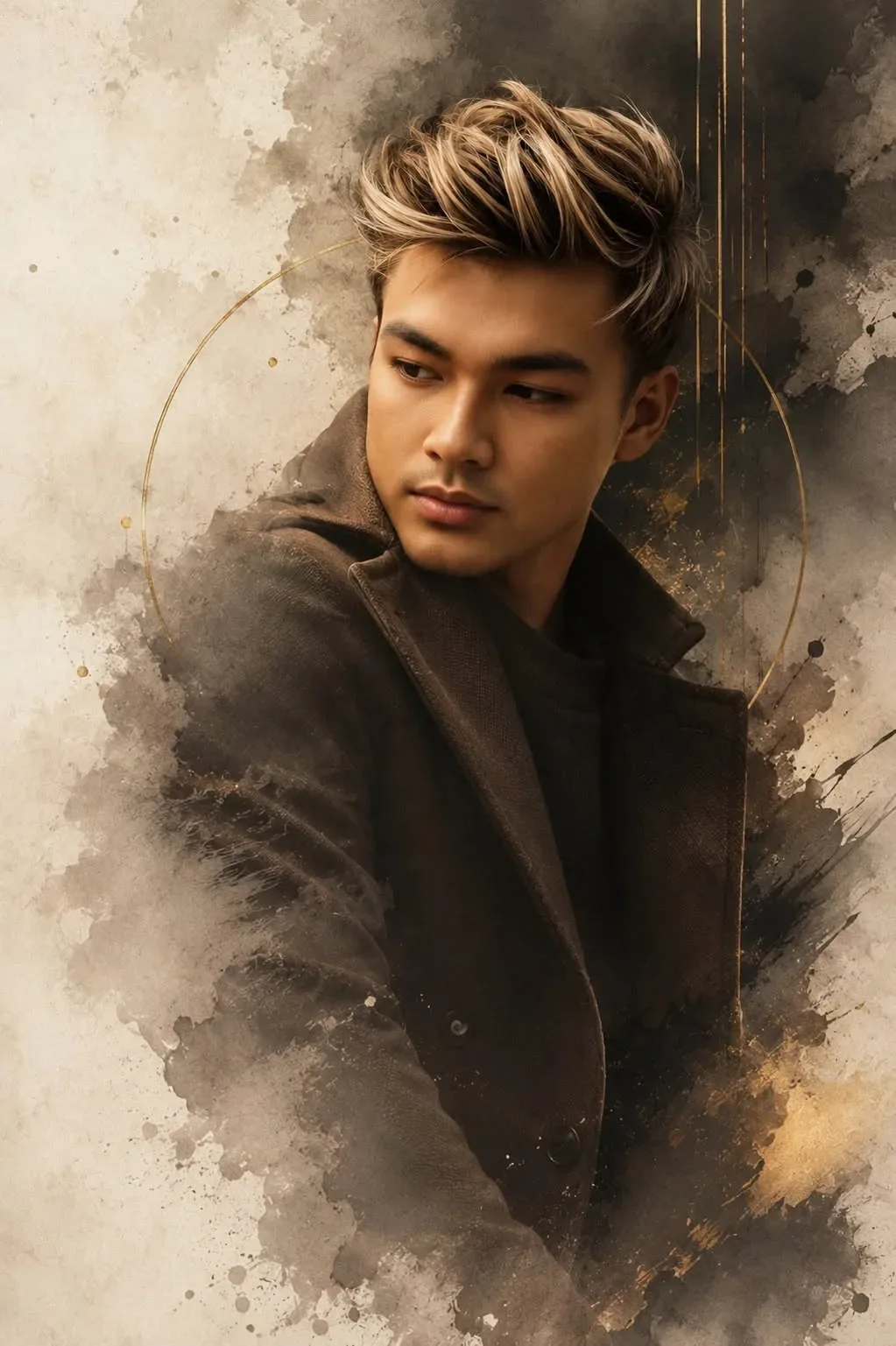 Sepia Watercolor And Gold Filigree Portrait AI Photo Prompt preview example result