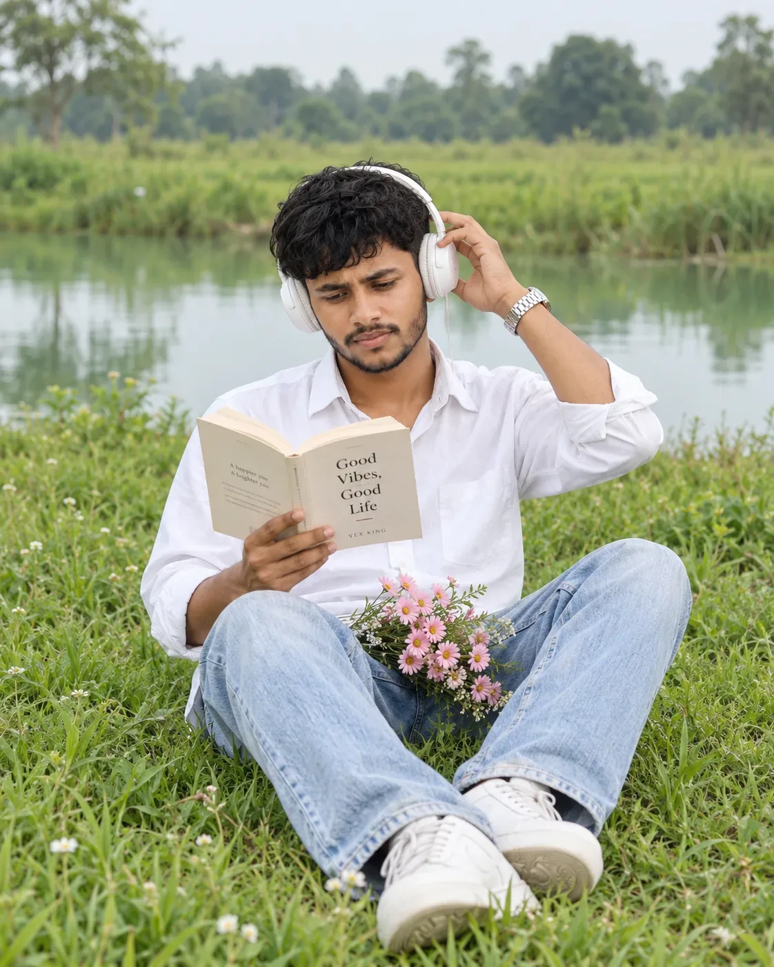 Serene Pondside Portrait AI Photo Prompt preview example result