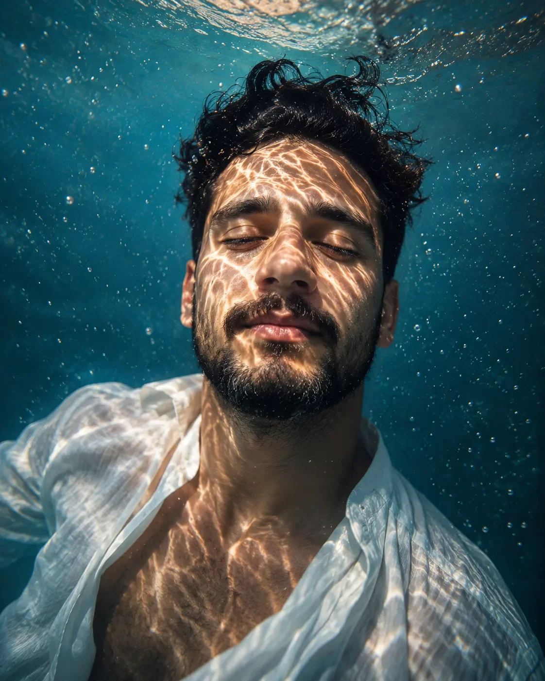 Serene Underwater Portrait In Sunlight AI Photo Prompt preview example result
