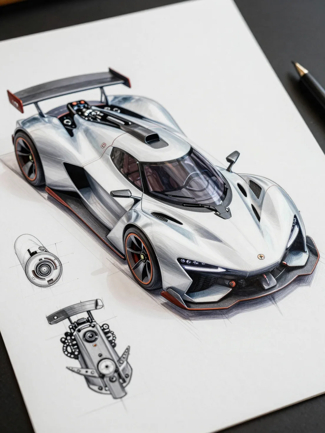 Sketch Of A Futuristic Hyper Car AI Photo Prompt generated preview