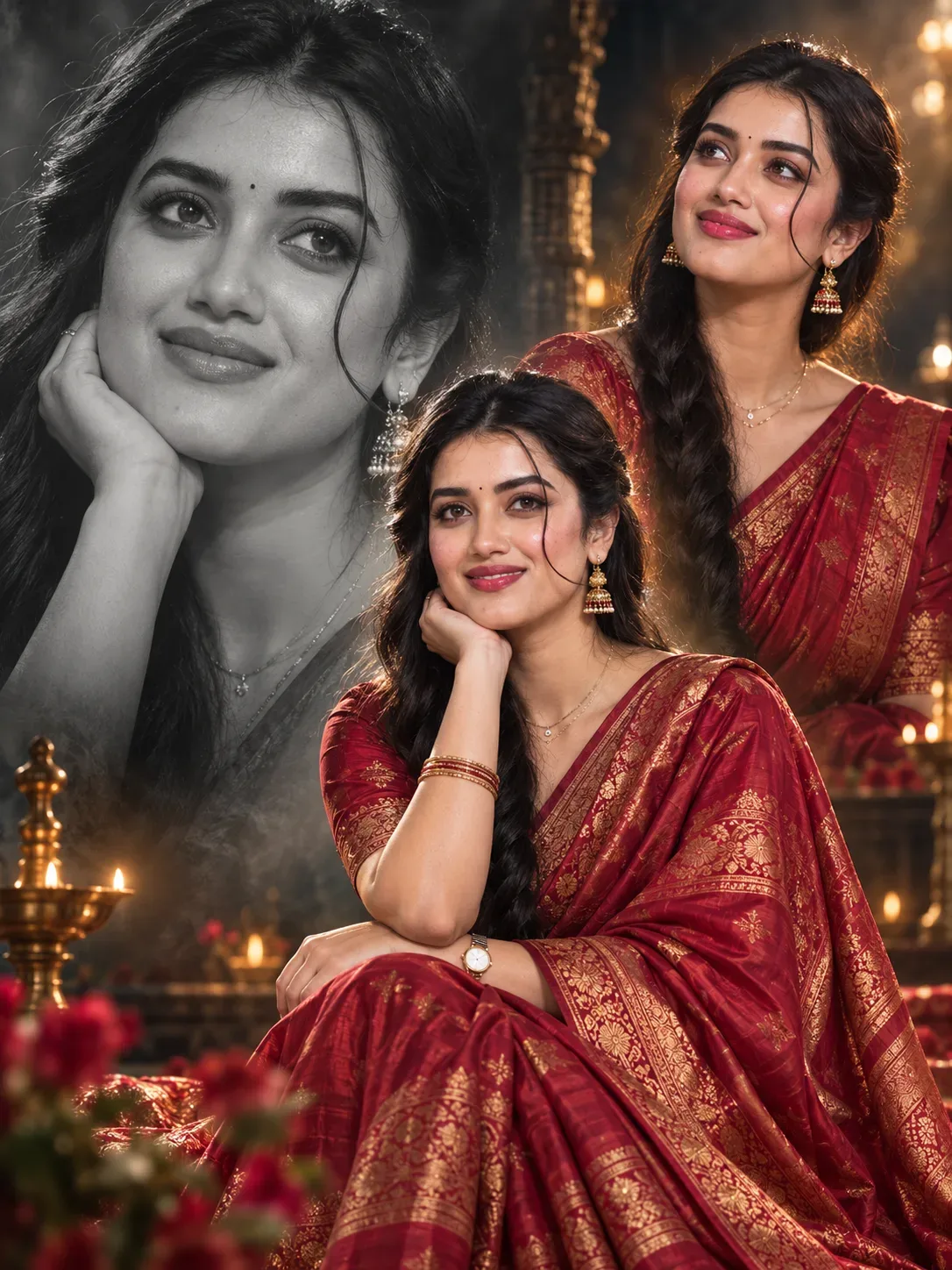 South Indian Portrait Collage Poster AI Photo Prompt preview example result