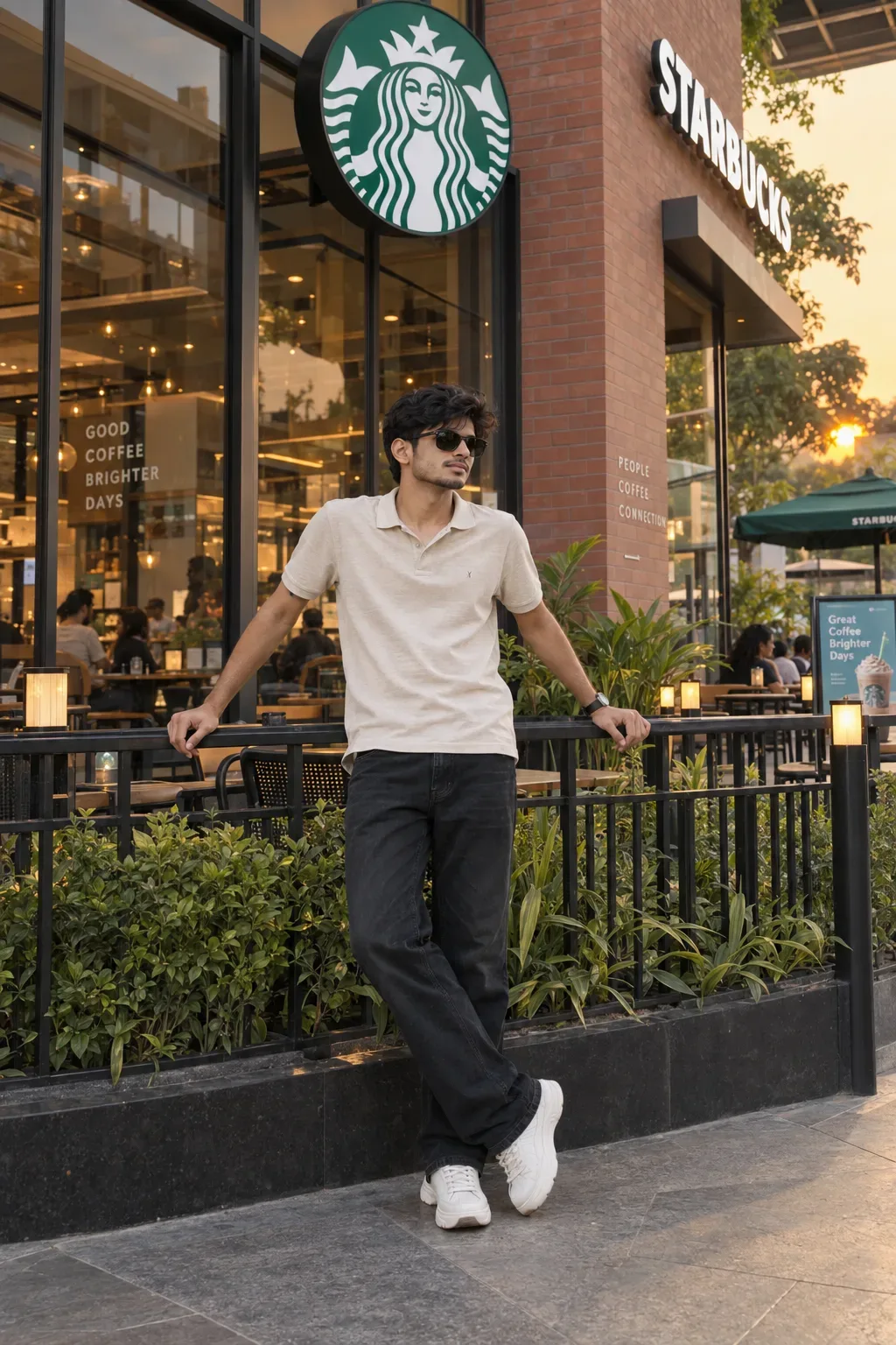 Starbucks Cafe Cinematic Portrait Exact AI Photo Prompt preview example result