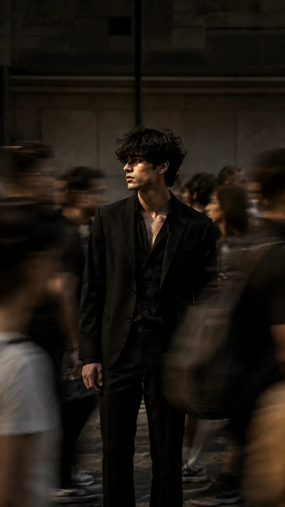 Stillness Amid The Crowd Premium Cinematic Fashion Editorial AI Photo Prompt preview example result