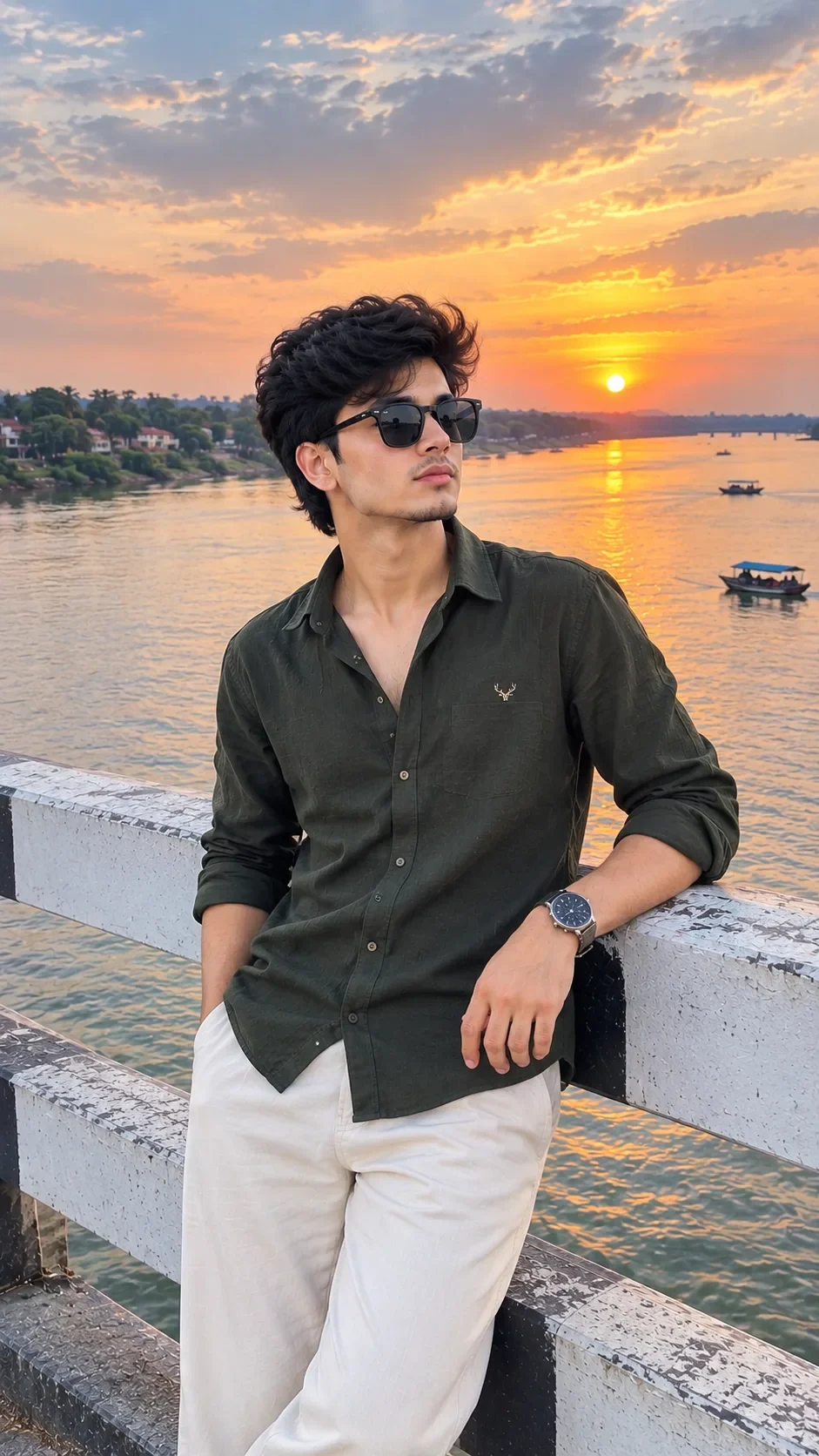 Stylish Boy by the River AI Photo Prompt preview example result
