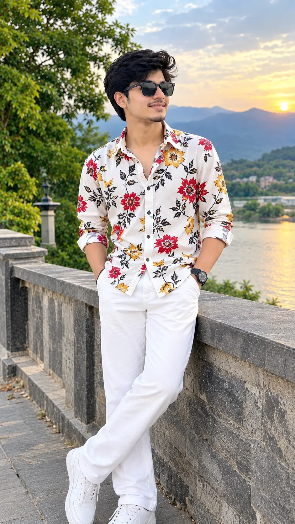 Stylish Floral White Shirt Look AI Photo Prompt preview example result
