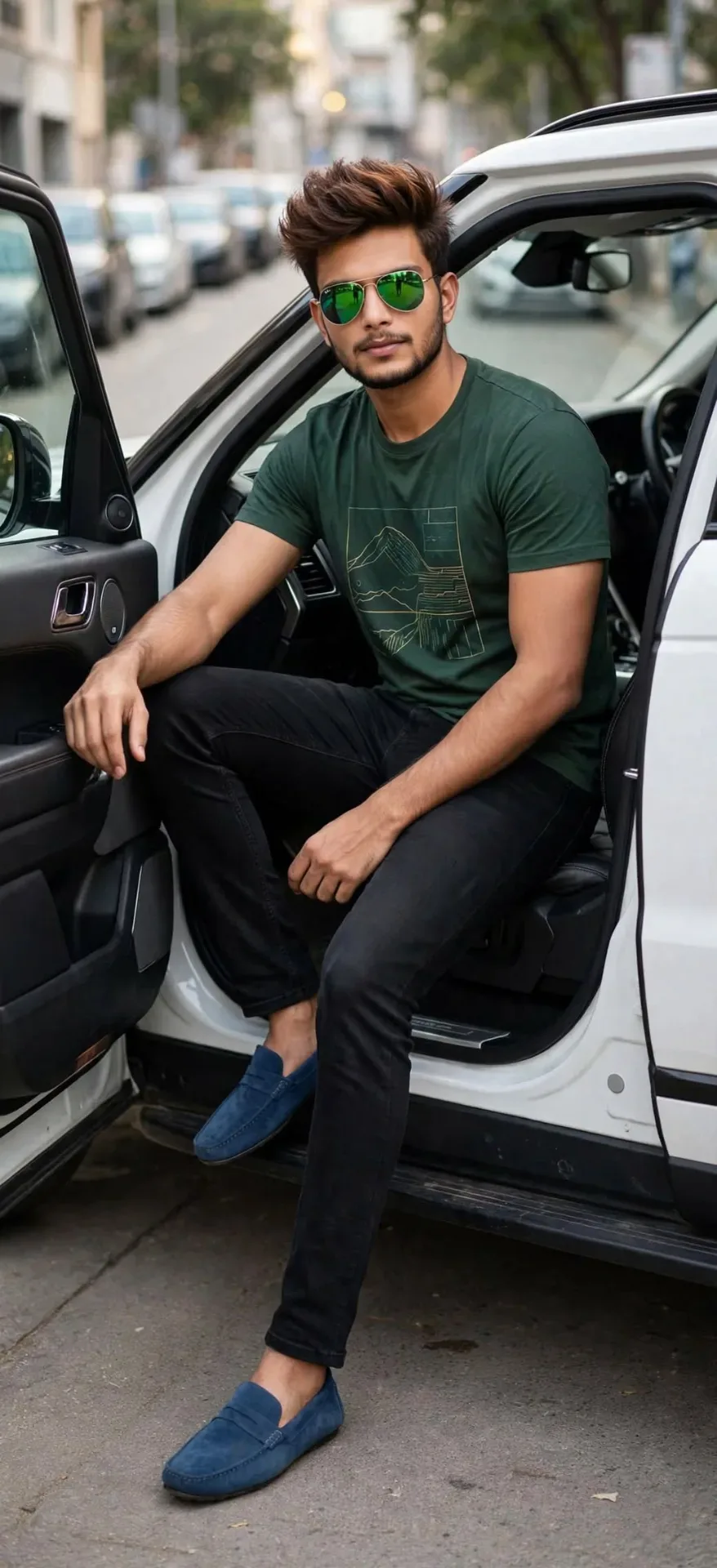 Stylish Indian Man SUV Street Portrait AI Photo Prompt preview example result