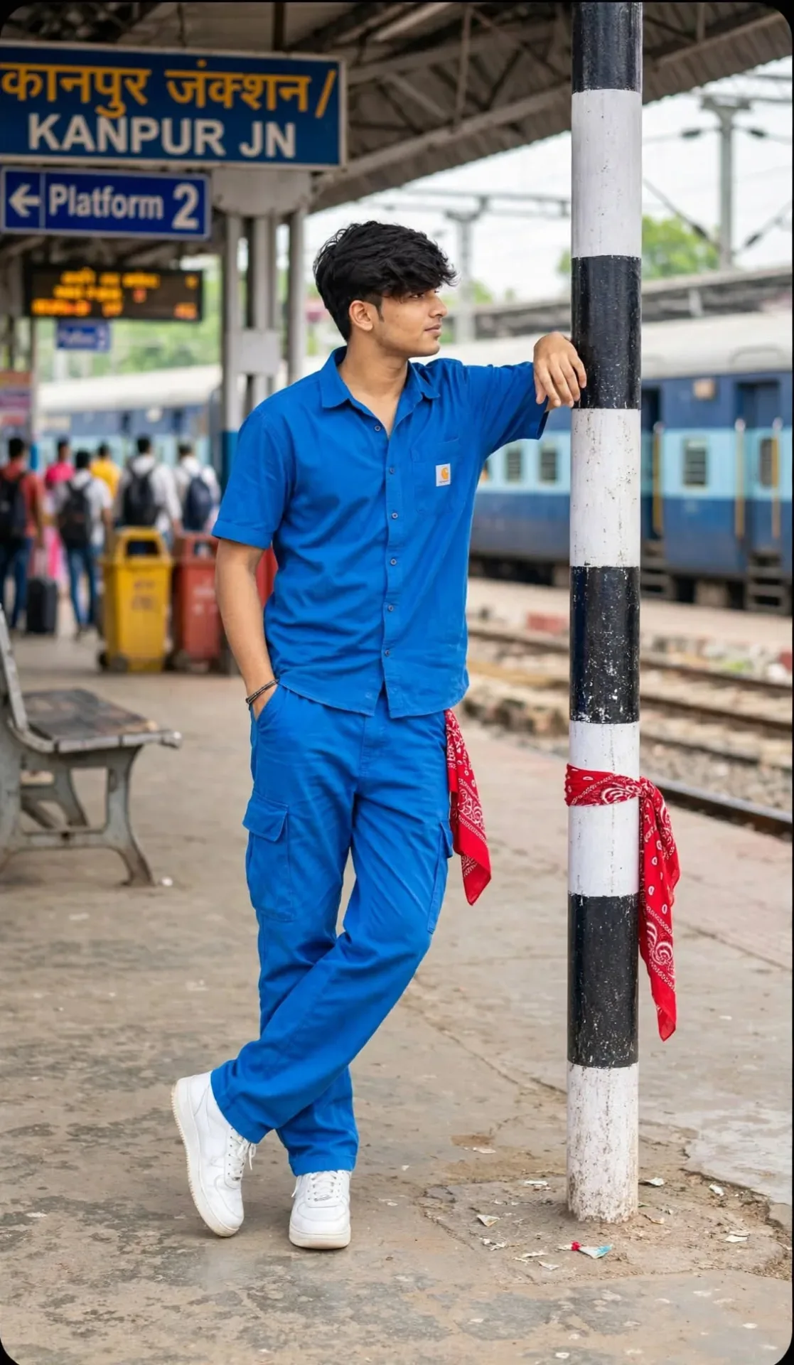 Stylish Outdoor Portrait In Blue Outfit AI Photo Prompt preview example result