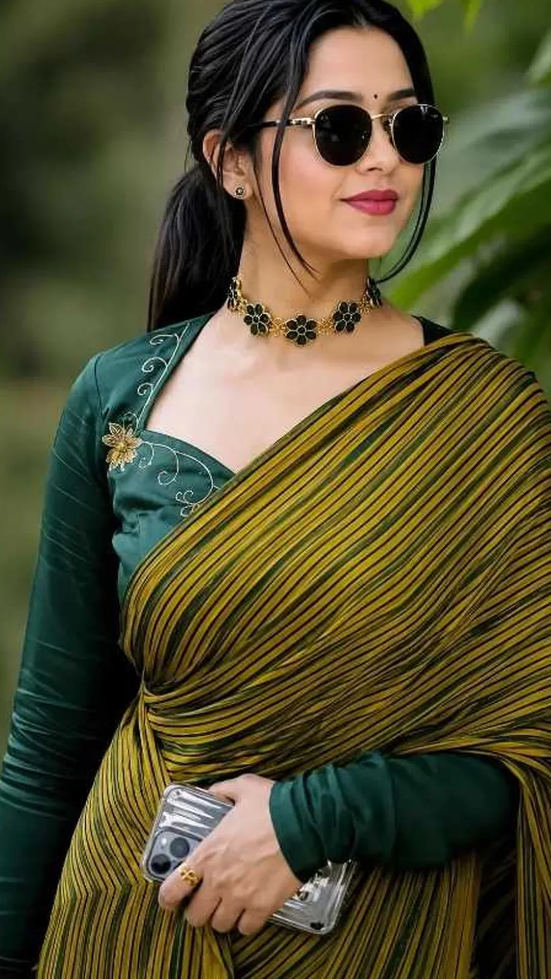 Stylish South Indian Saree Look With Sunglasses Outdoor Portrait AI Photo Prompt preview example result