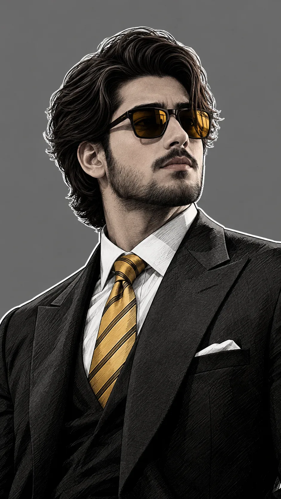 Stylish Suited Man With Amber Sunglasses AI Photo Prompt preview example result