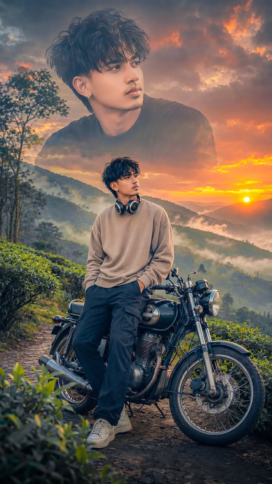 Sunset Tea Garden Rider AI Photo Prompt preview example result