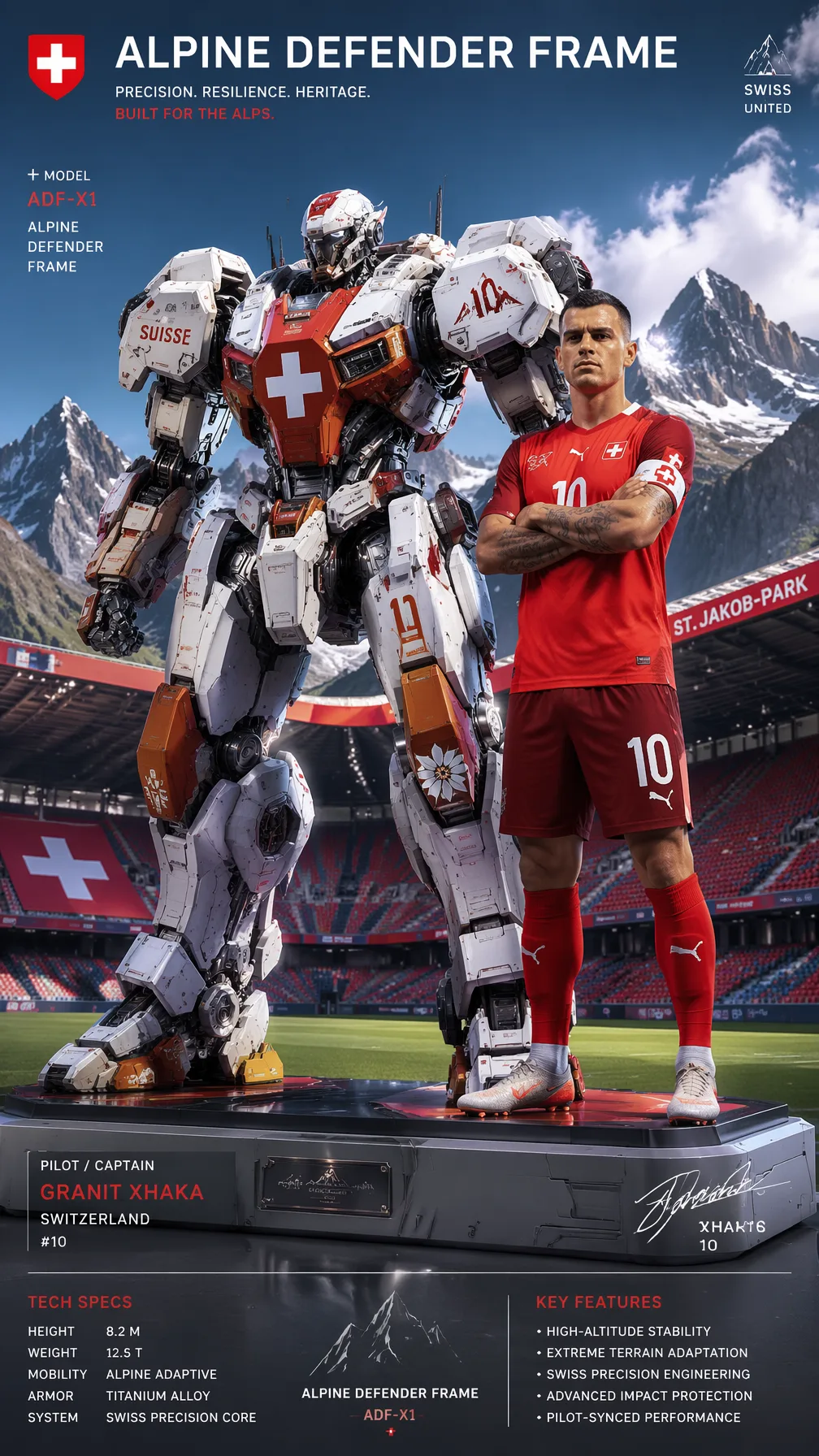 Switzerland Granit Xhaka Alpine Defender Frame AI Photo Prompt generated preview
