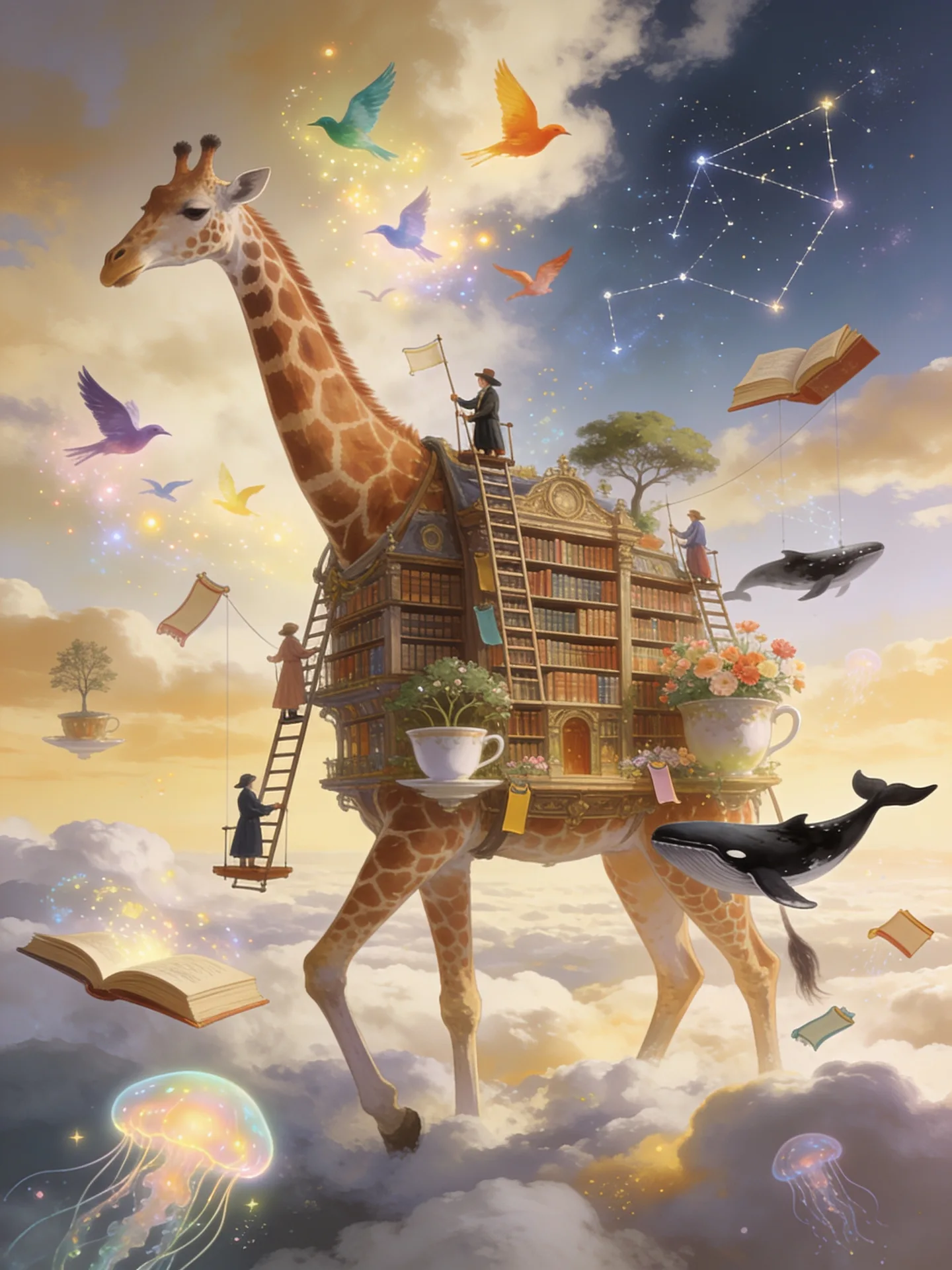 The Library Growing On A Giraffe AI Photo Prompt generated preview