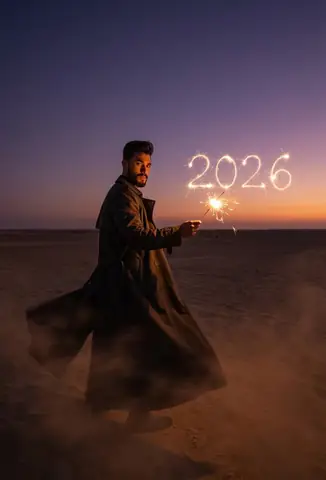 Desert Man Sparkler Portrait - copy paste viral AI prompt