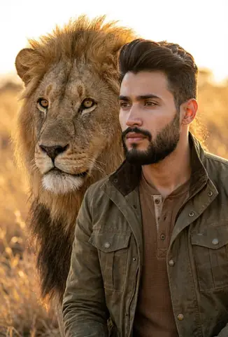 Man Lion Portrait Savannah - copy paste viral AI prompt