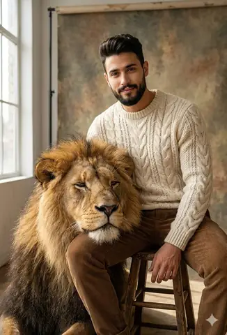 Man Lion Studio Portrait - copy paste viral AI prompt