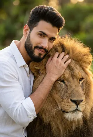 Man Lion Friendship Portrait - copy paste viral AI prompt