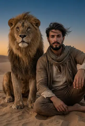 Lion Friend Desert Portrait - copy paste viral AI prompt