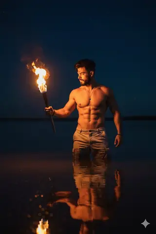 Muscular Male Torch Portrait - copy paste viral AI prompt